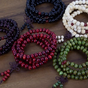 108 Natural Sandalwood Prayer Beads Bracelet, Wooden Mala Bracelet, Tibetan Prayer Beads Buddhist Meditation Bracelet, Tibet Buddha Bracelet
