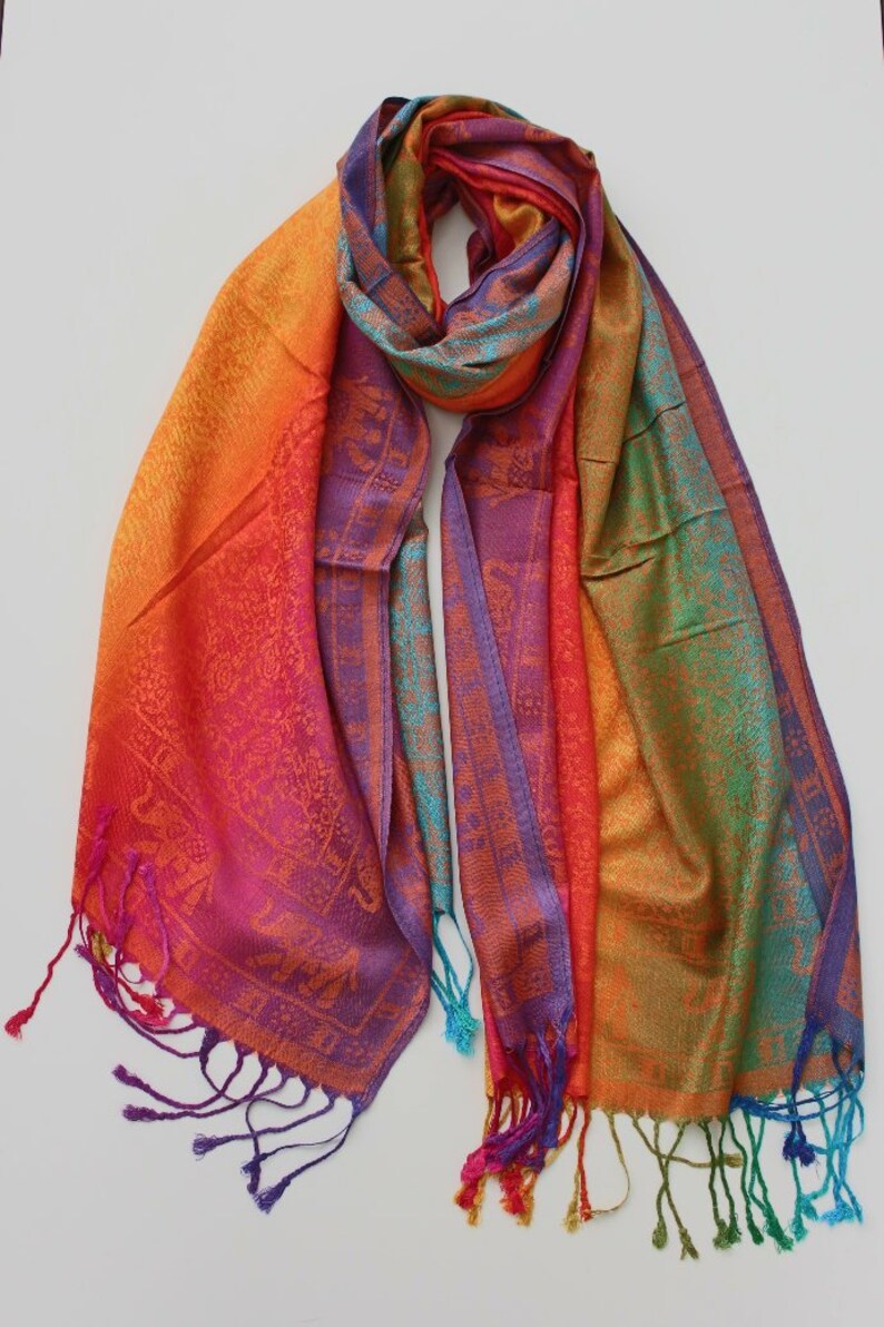 Festival Pashmina Scarf Shawl Wrap Colorful Rainbow Etsy Australia