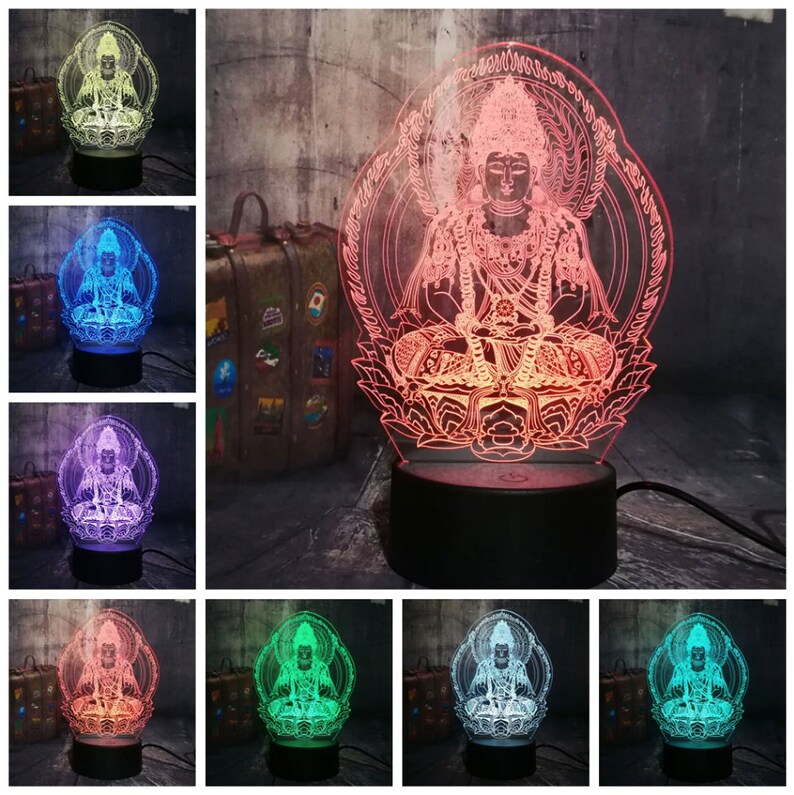 Buddha Meditation 7 Colors 3d Night Light Lamp Chakra Night Etsy