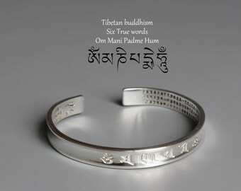 Heart Sutra Buddhist Silver Bangle Bracelet, Buddhist Jewelry, Tibetan Jewelry, Meditation Bracelet, Buddhist Bracelet, Om Ma Ni Pad Me Hum