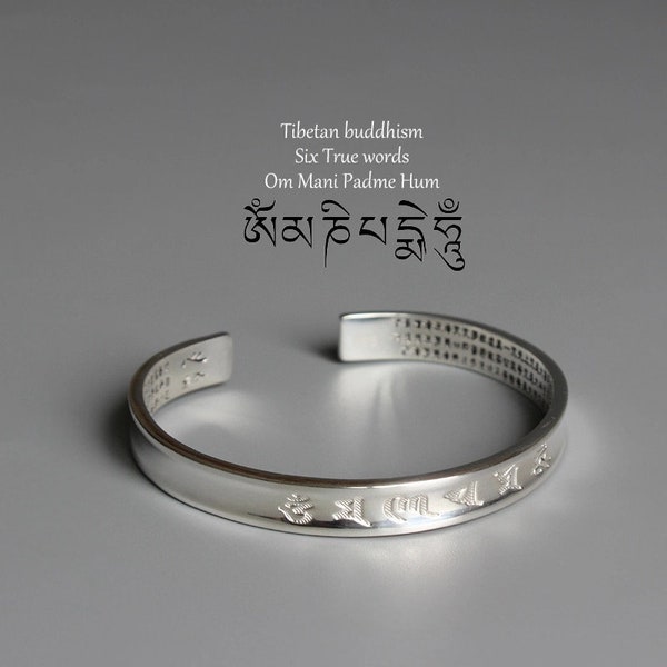 Heart Sutra Buddhist Silver Bangle Bracelet, Buddhist Jewelry, Tibetan Jewelry, Meditation Bracelet, Buddhist Bracelet, Om Ma Ni Pad Me Hum