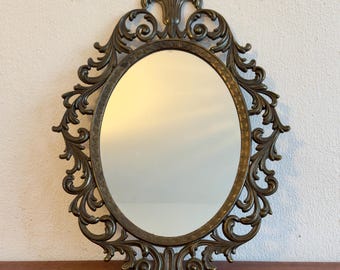 Vintage Oval Mirror | Rococo Filigree Frame | 10.25 x 13.5"cm Antique Wall Mirror