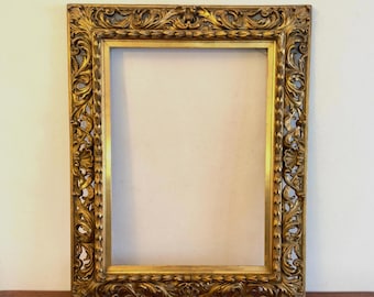 Antique Gilded Gold Gesso Frame | Large Ornate Baroque Decor | For 17.5 x 24.25”