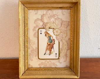 Framed Playing card, Vintage Pin up girl, Framed Pin up girl, Vintage Playing cards, Framed Wall Art, Fifties Retro Kitsch, 21 x 16 cm