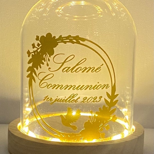 Cloche en verre lumineuse personnalisée Communion