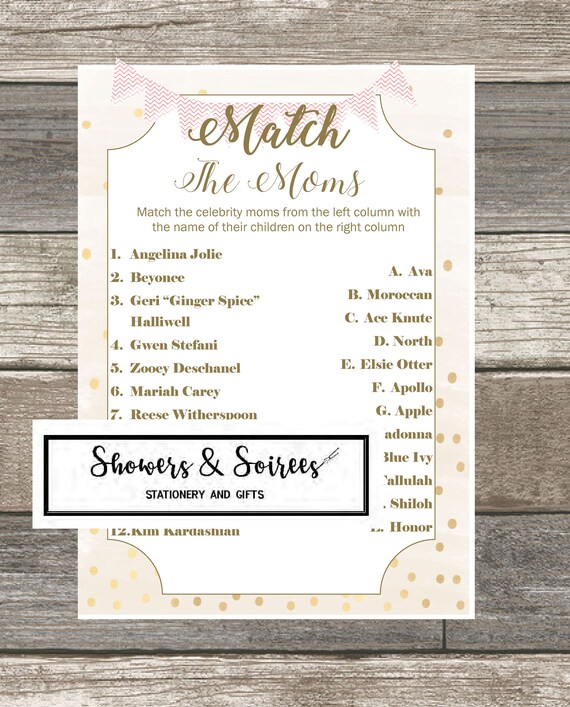 Match the Moms Fun Game PRINTABLE Digital DOWNLOAD game Baby | Etsy