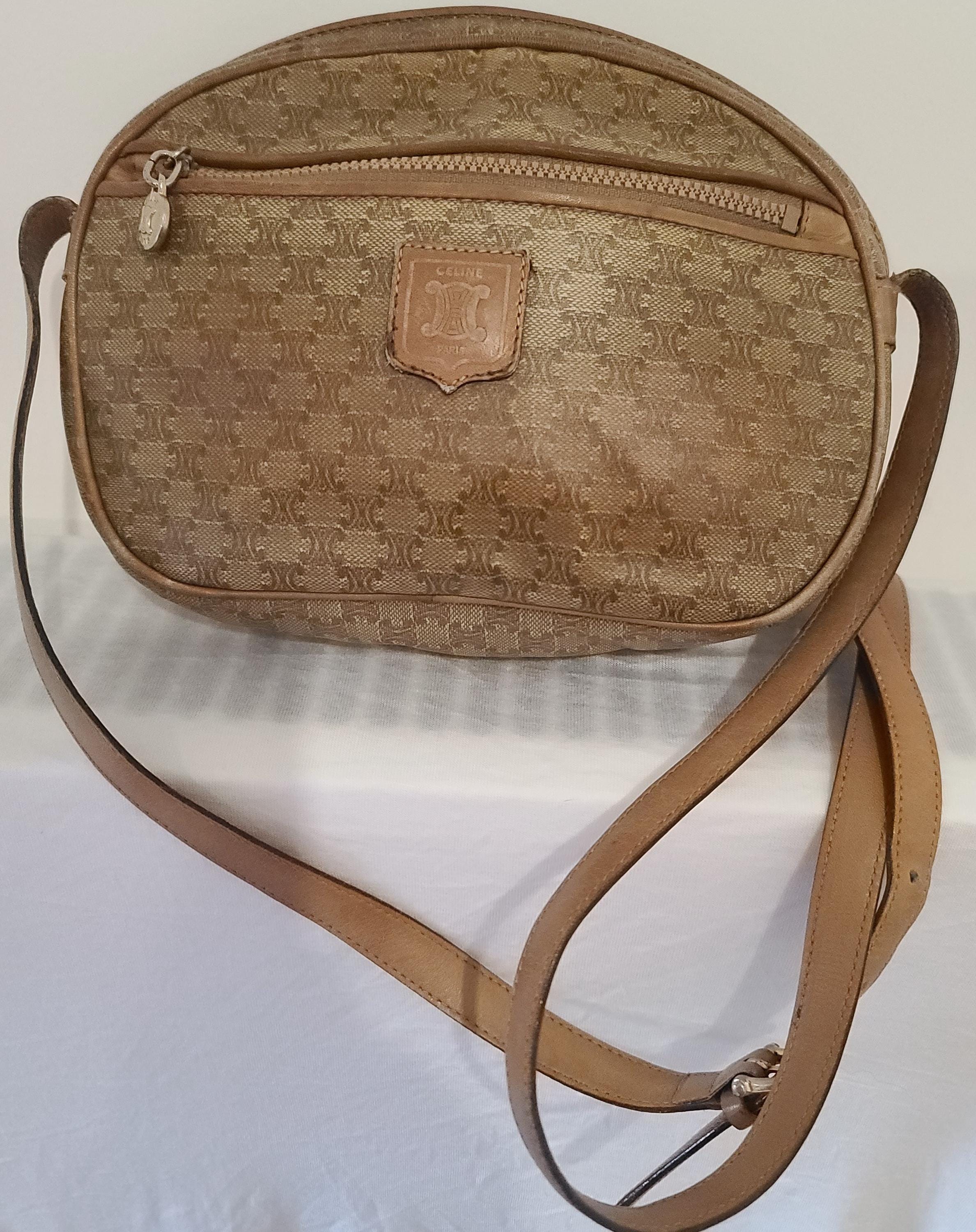 Sac à Main Céline Vintage Cuir Marron Carré Bandoulière - Bon état - Fermeture Magnétique Doublure Rouge