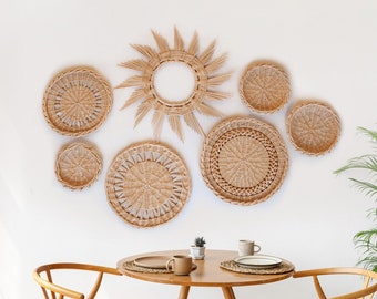 Set of 7 wicker wall decor basket for basket gallery wall, set rattan wall decor.