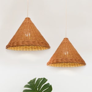 Set 2 rattan lamp shade Free delivery. Cone pendant lamp shade, woven pendant light, rattan decor.