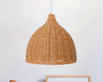 Rattan Wicker Lampenschirm, Hängeleuchter, Glockenlampenschirm für Küchenbar, Lichtdecke Boho, kleine natürliche gewebte Lampe, Leuchte.