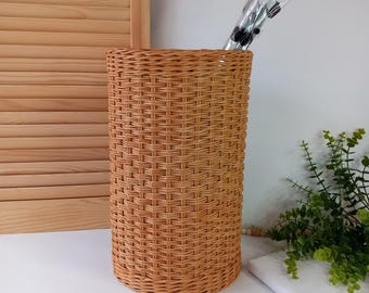Tall Basket Umbrella Stand – Round Wicker Entryway Organizer