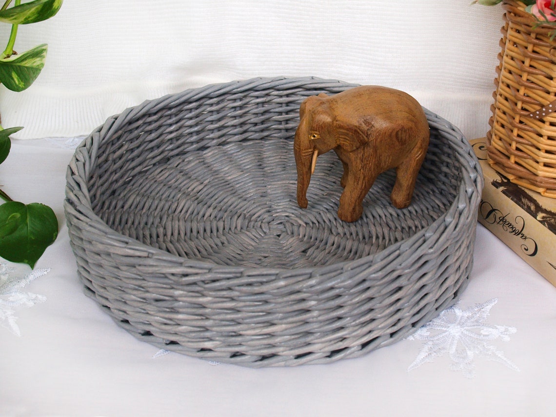 Bandeja de cesta de mimbre redonda gris Bandeja de servicio | Etsy