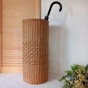 Wicker umbrella stand, umbrella holder, tall basket for entryway.