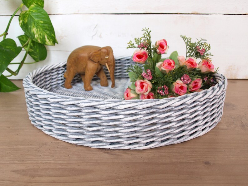 Gray and white storage Ottoman tray Round coffee table tray Etsy
