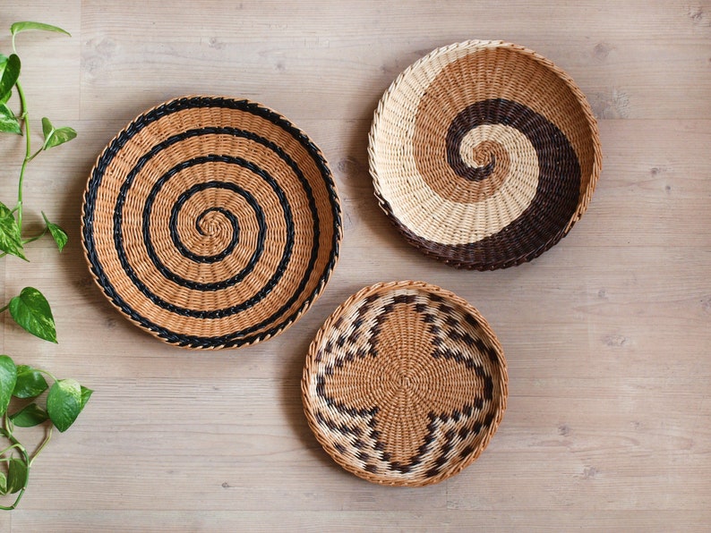 Set Of 3 Wall Baskets Africa Basket Decor Bohemian Woven Bowl Large Gift Housewarming