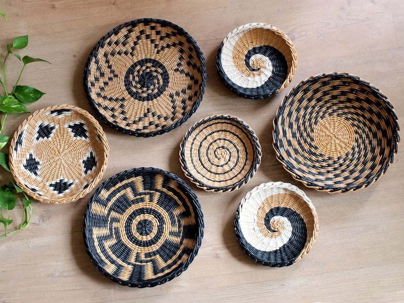Set of 7 wall wicker plates african inspired Woven wall Etsy