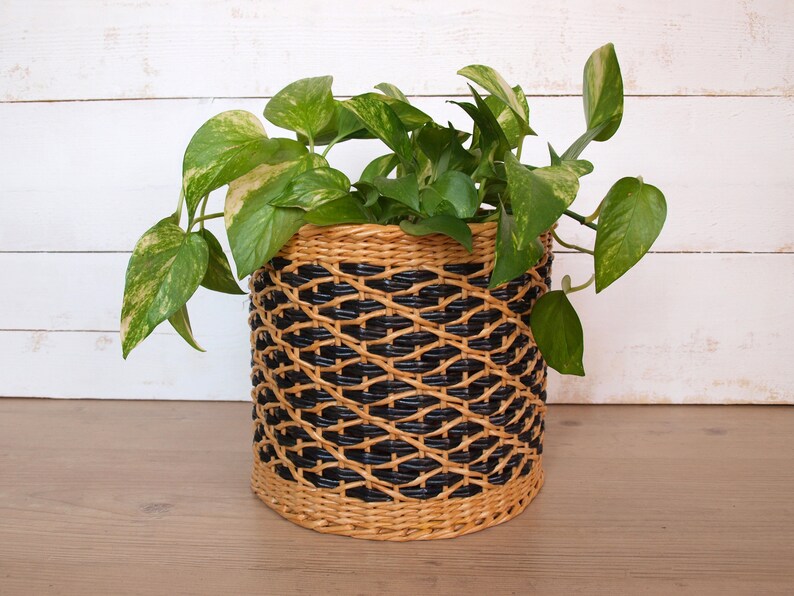 Set of 2 wicker planter basket Natural Black Beige Pot Holder Etsy