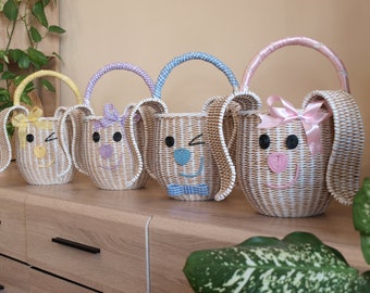 Cesta de conejito de Pascua, Cesta de conejito de mimbre para habitación de niños, Cesta de almacenamiento de animales para guardería