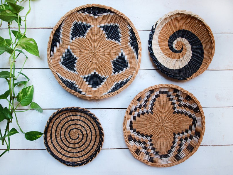 Set of 4 wall woven plates African inspired Wicker wall Etsy