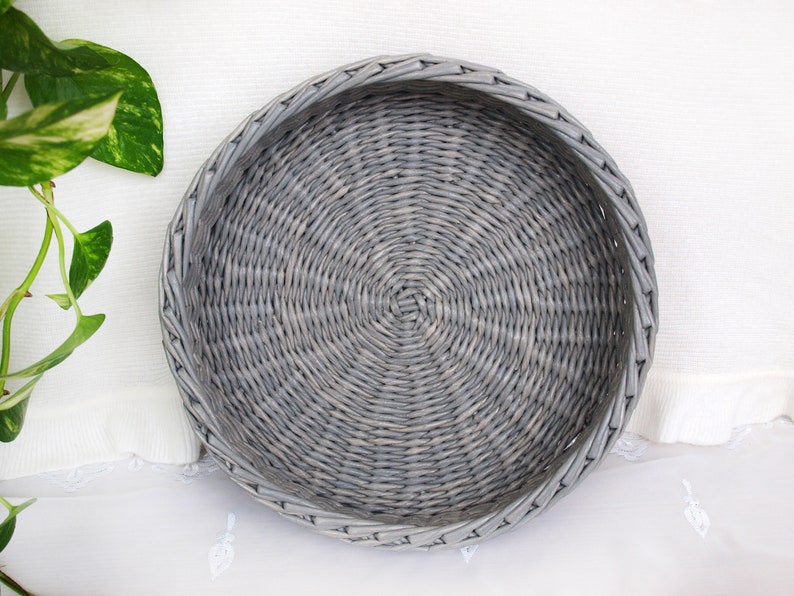 Gray round wicker basket tray Serving tray Coffee table Etsy