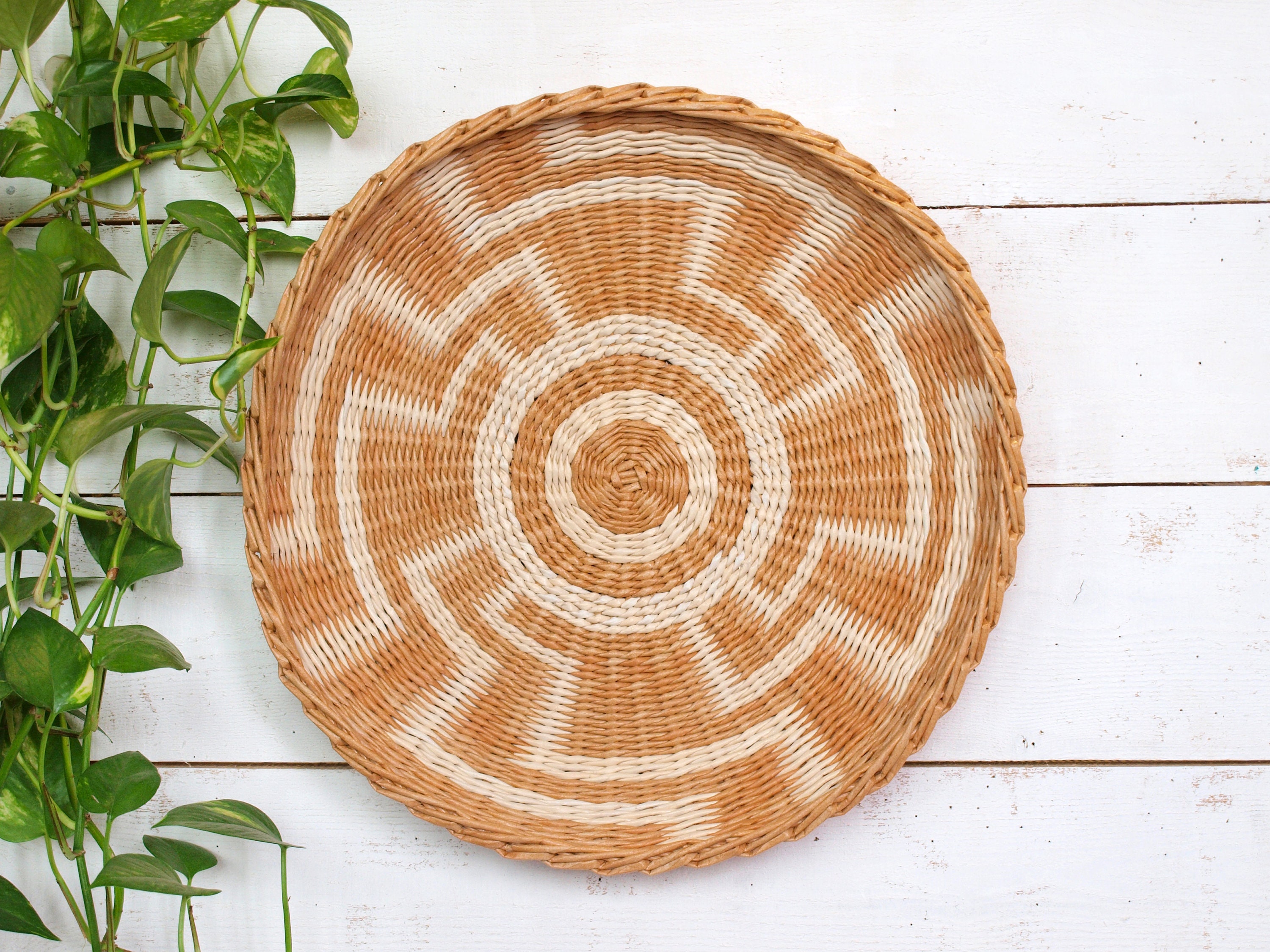 Set of 2 large wall hanging woven plates decorative baskets Etsy