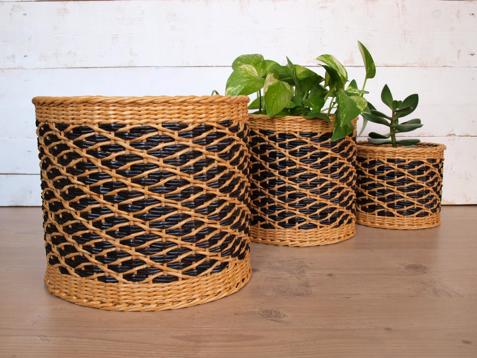 Indoor wicker planter basket Boho decorative houseplant basket Etsy