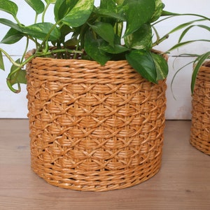 Wicker planter pot holder Indoor planter basket Boho decorative houseplant Natural Beige bohemian plant Indoor garden decor image 2