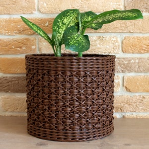 Wicker planter pot holder Indoor planter basket Boho decorative houseplant Natural Beige bohemian plant Indoor garden decor Brown