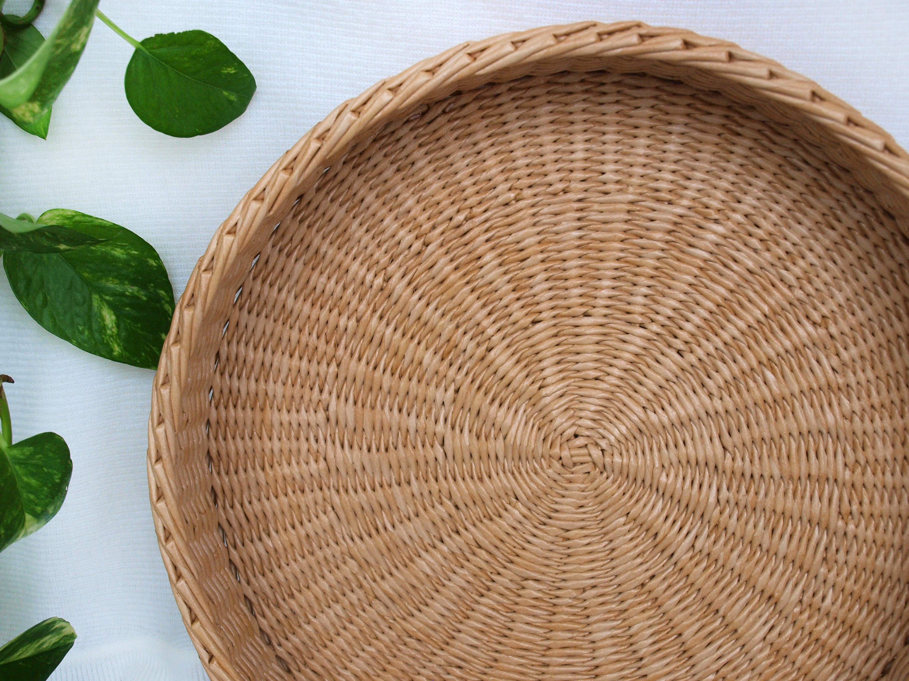 Beige round wicker tray Coffee table Serving tray Storage Etsy