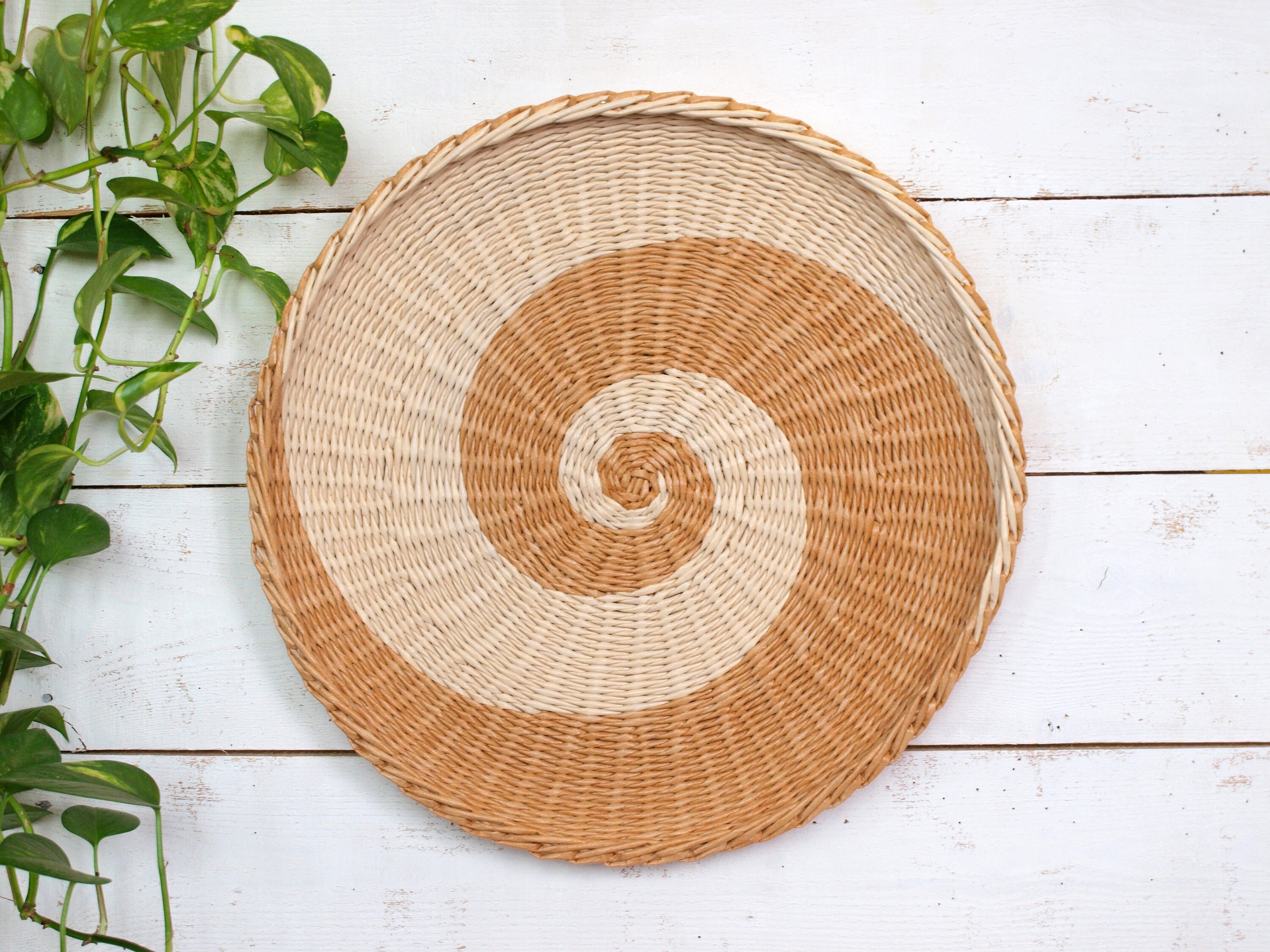 Set of 2 large wall hanging woven plates decorative baskets Etsy