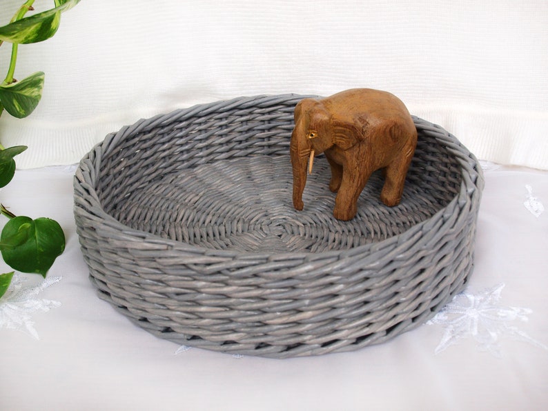 Gray round wicker basket tray Serving tray Coffee table Etsy