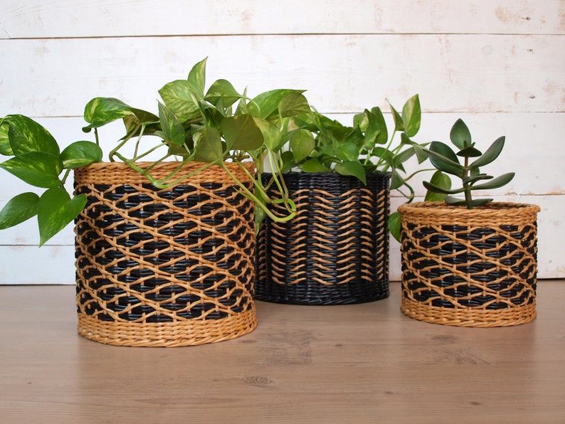 Indoor wicker planter basket Boho decorative houseplant basket Etsy