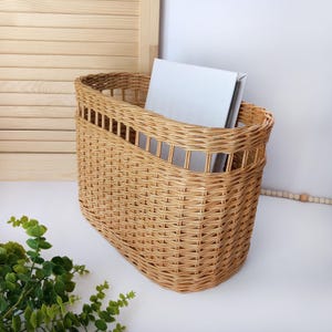 Handmade Wicker Magazine Holder: Boho Farmhouse Skinny Basket
