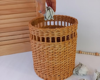 Wicker Waste Basket Trash Can -  Round Open Weave Bathroom Home Office Bin