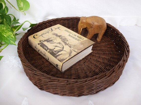 Brown Round Decorative Tray Wicker Tray Coffee Table Serving Etsy