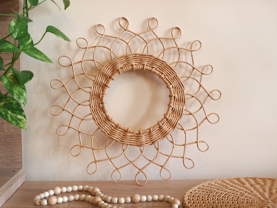 Boho Rattan Flower Wall Decor. Wicker Rattan Nursery Decor. Etsy