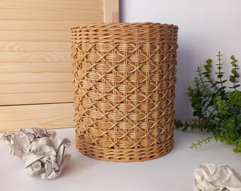 Wicker Waste Paper Basket - Beige Paper Trash Bin for Home Office Living Room Bedroom