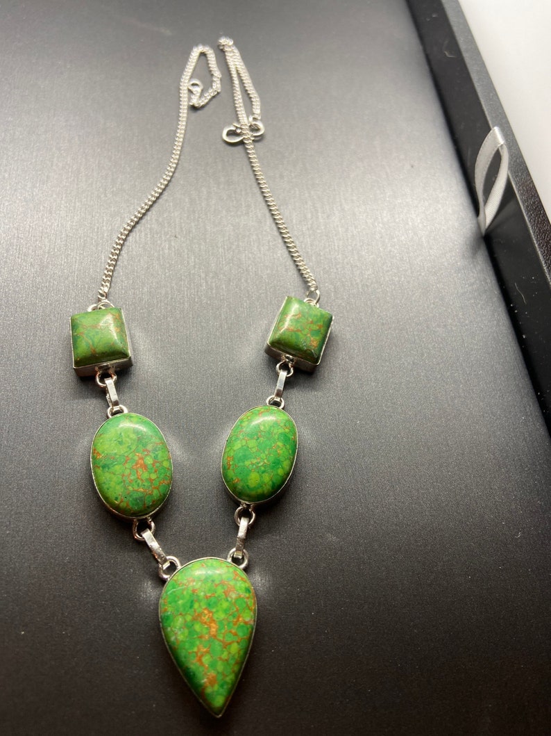 Green turquoise sterling silver necklace 22\u201d
