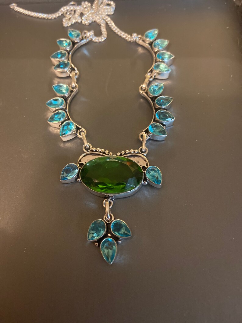 Peridot and zircon sterling silver necklace 20\u201d