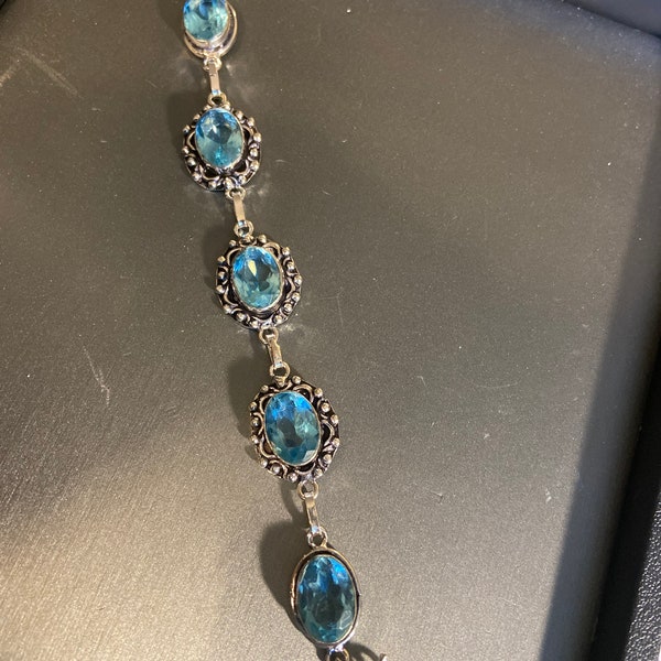 Bracelet bleu zircon argent sterling 7-7.5 »
