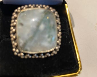 Moss agate silver ring size 7