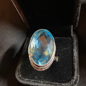 Faceted blue topaz sterling silver ring size 7