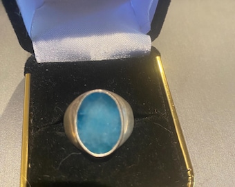 Blue beryl silver ring size 8
