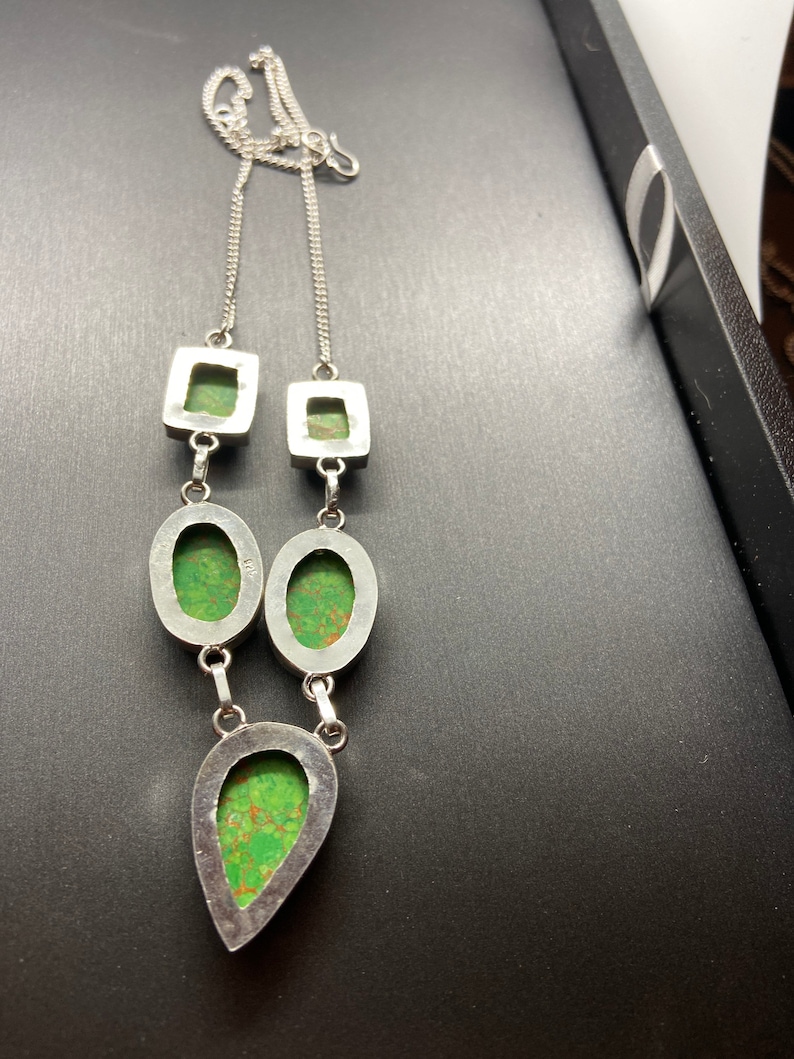 Green turquoise sterling silver necklace 22\u201d