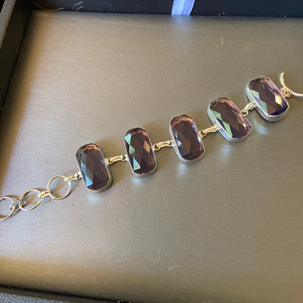 Faceted amethyst sterling silver bracelet 5.25-6.5”