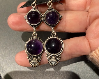 Amethyst solid sterling silver earrings