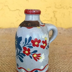 Vintage Hand Painted Stoneware Mini Jug Red and Blue flowers Pottery