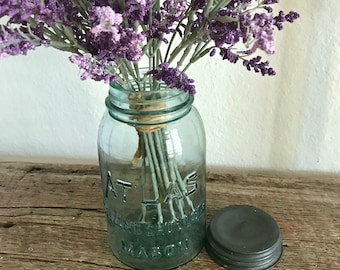 Vintage Blue Mason Jar, Strong Shoulder, Farmhouse decor