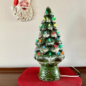 Vintage Ceramic Christmas Tree, Flocked, 17&quot; Lighted