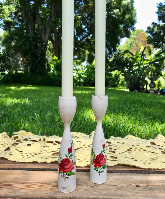 Mid century Tulip wood candle holder.